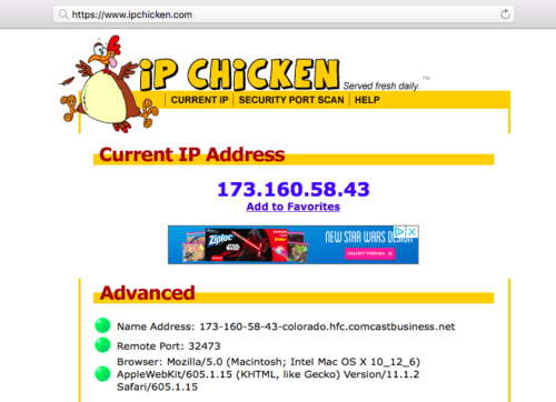 ipchicken.com at WI. IP Chicken - What is my IP address? Free public IP  lookup.